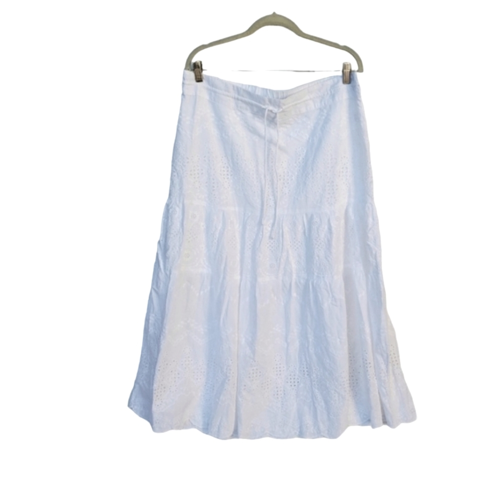 Sundance Boho Eyelet Skirt Embroidered Tiered Size L - Like NEW 'Bastilla' - Picture 2 of 16
